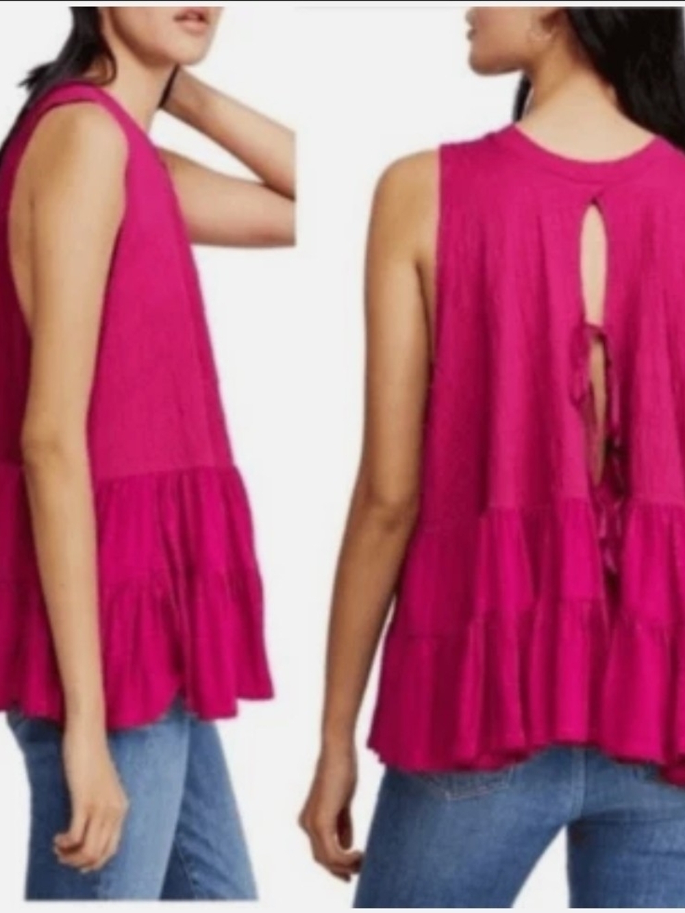 Free People Right On Time Top Jungle Flower Pink Tiered Tie Back